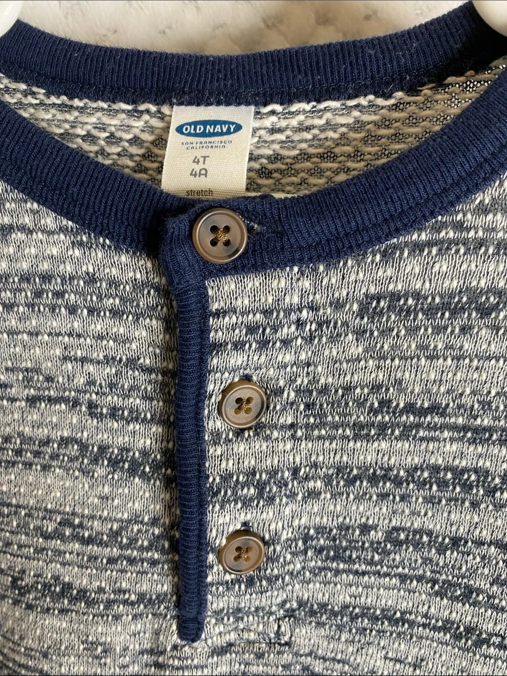 Kids Old Navy Blue & Heathered Gray Striped Henley Style Long Sleeve Shirt